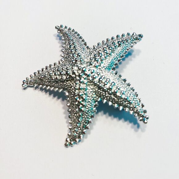 Vintage Pin Brooch 1970'S Silver Tone Textured Starfish Star Fish Beachy Coastal - Picture 5 of 5